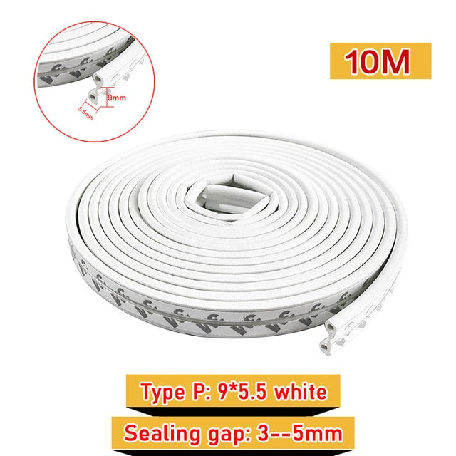 10M DIEP Type Door Weather Strip Self Adhesive Rubber Seal Foam Tape Window Dustproof Soundproof Insulation Tools