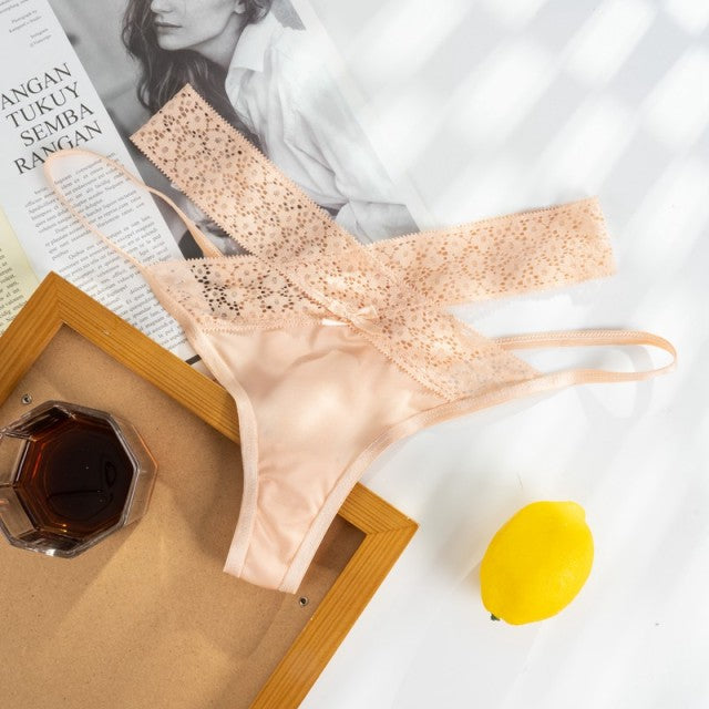 Women Sexy Lace Panties Low-waist Temptation Lingerie Ladies Cross Strap G String Breathable Hollow Out Solid Female Thongs