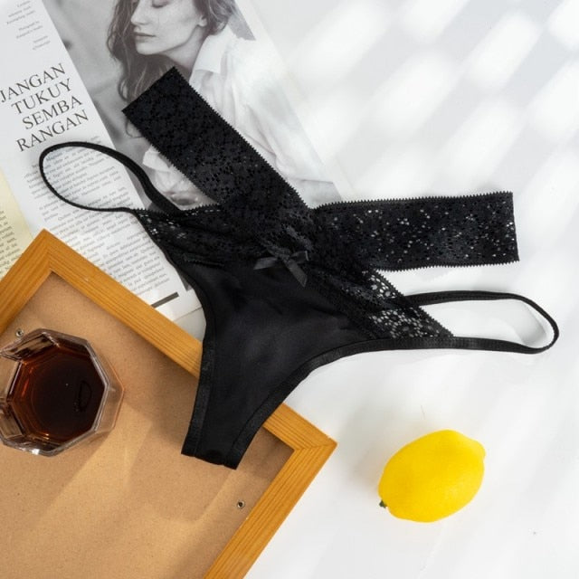 Women Sexy Lace Panties Low-waist Temptation Lingerie Ladies Cross Strap G String Breathable Hollow Out Solid Female Thongs