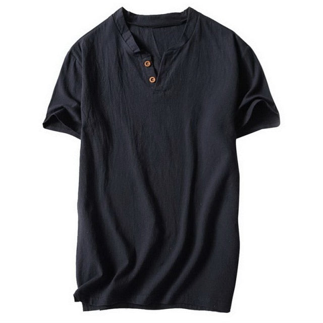 SHUJIN New Mens Spring Summer Casual Shirt Short Sleeve Cotton Linen Shirts Men Loose Collar Button Shirt silk Chemise Homme