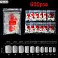 FlorVida 500 Tips Kit Bagged Fake False Nails Full Half French Acrylic ABS For Manicure Fingers Toes Set C Smile Sharp 10 Sizes