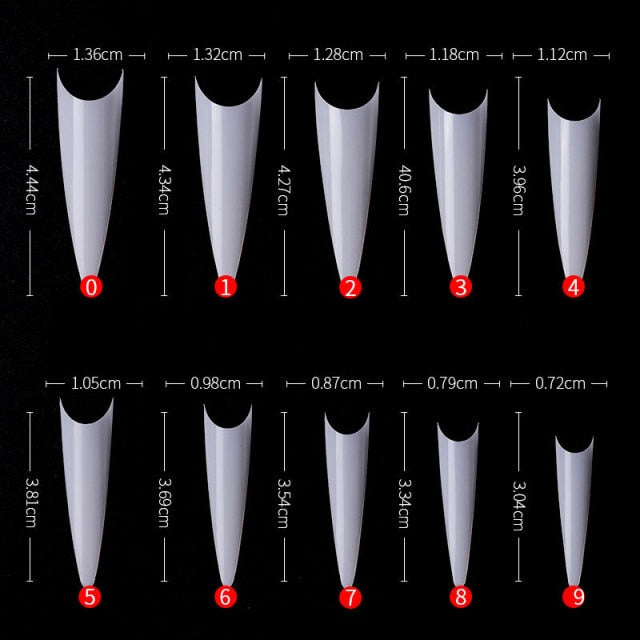 FlorVida 500 Tips Kit Bagged Fake False Nails Full Half French Acrylic ABS For Manicure Fingers Toes Set C Smile Sharp 10 Sizes