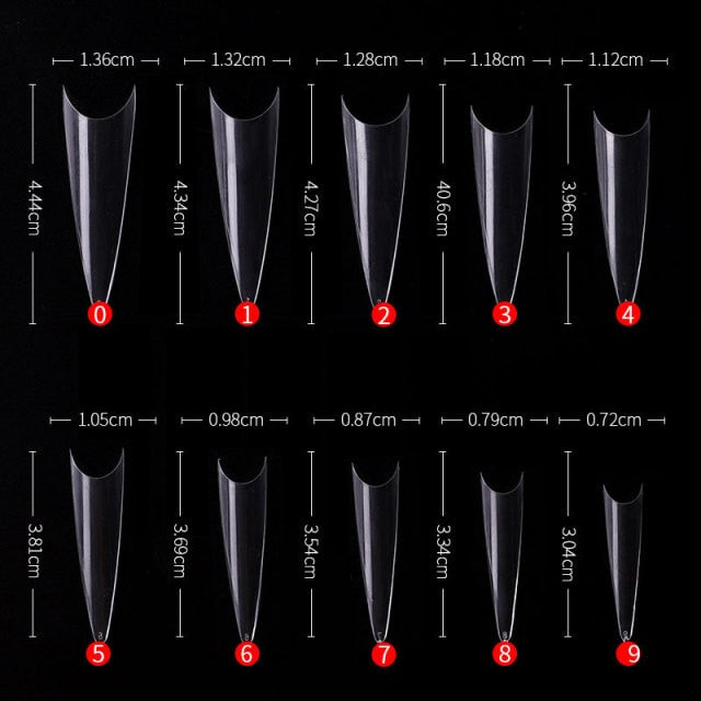 FlorVida 500 Tips Kit Bagged Fake False Nails Full Half French Acrylic ABS For Manicure Fingers Toes Set C Smile Sharp 10 Sizes