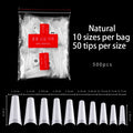 FlorVida 500 Tips Kit Bagged Fake False Nails Full Half French Acrylic ABS For Manicure Fingers Toes Set C Smile Sharp 10 Sizes