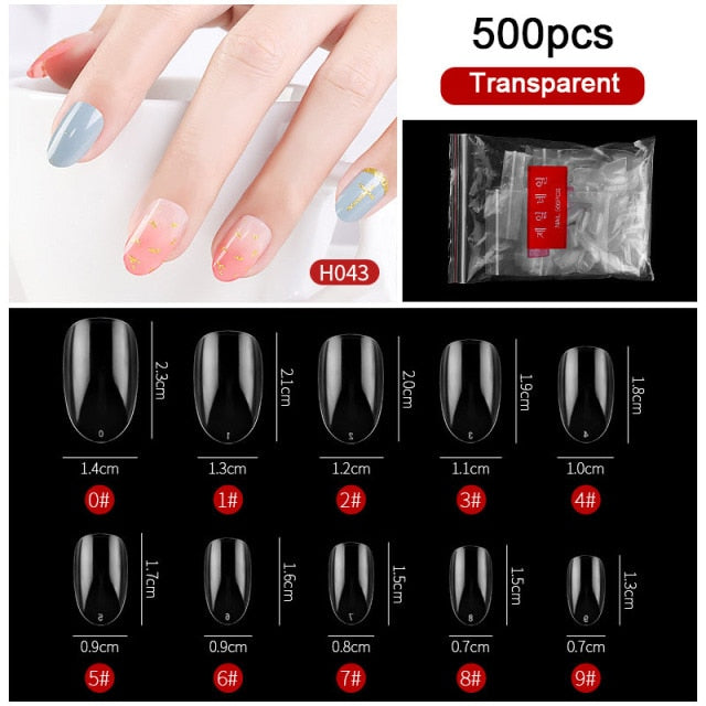 FlorVida 500 Tips Kit Bagged Fake False Nails Full Half French Acrylic ABS For Manicure Fingers Toes Set C Smile Sharp 10 Sizes