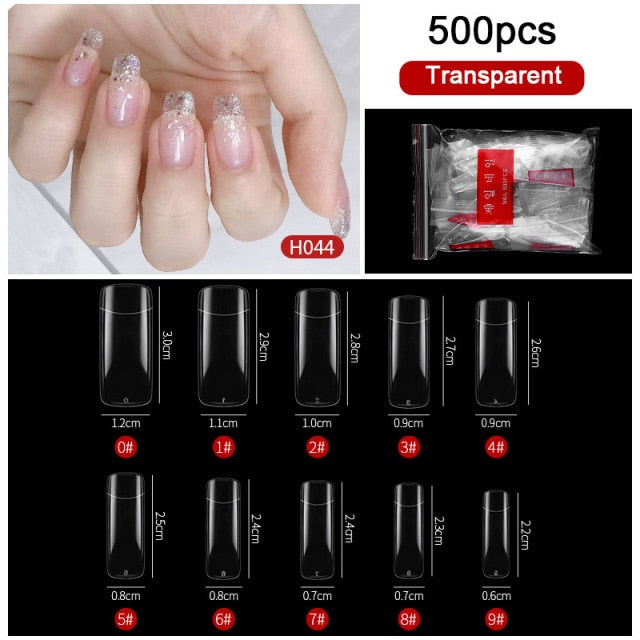 FlorVida 500 Tips Kit Bagged Fake False Nails Full Half French Acrylic ABS For Manicure Fingers Toes Set C Smile Sharp 10 Sizes