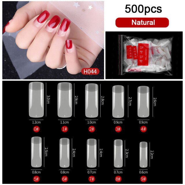 FlorVida 500 Tips Kit Bagged Fake False Nails Full Half French Acrylic ABS For Manicure Fingers Toes Set C Smile Sharp 10 Sizes