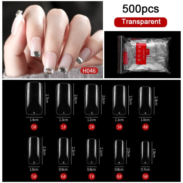 FlorVida 500 Tips Kit Bagged Fake False Nails Full Half French Acrylic ABS For Manicure Fingers Toes Set C Smile Sharp 10 Sizes