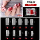 FlorVida 500 Tips Kit Bagged Fake False Nails Full Half French Acrylic ABS For Manicure Fingers Toes Set C Smile Sharp 10 Sizes