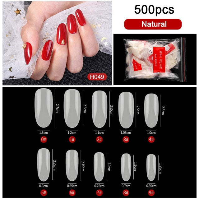 FlorVida 500 Tips Kit Bagged Fake False Nails Full Half French Acrylic ABS For Manicure Fingers Toes Set C Smile Sharp 10 Sizes