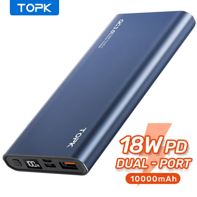 TOPK I1006P Power Bank 10000mAh Portable Charger LED External Battery PowerBank PD Two-way Fast Charging PoverBank for Xiaomi mi