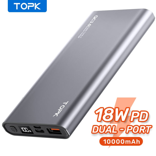TOPK I1006P Power Bank 10000mAh Portable Charger LED External Battery PowerBank PD Two-way Fast Charging PoverBank for Xiaomi mi