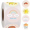 100-500 Pcs Round Cartoon Thank You Stickers Cute Sun Rainbow Clouds Sticker For Handmade Gift Decor Labels Kids Reward Stickers