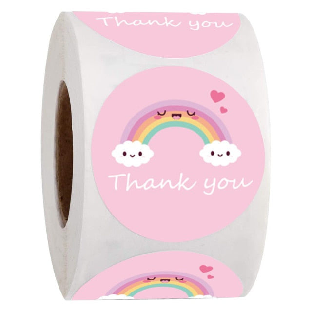 100-500 Pcs Round Cartoon Thank You Stickers Cute Sun Rainbow Clouds Sticker For Handmade Gift Decor Labels Kids Reward Stickers