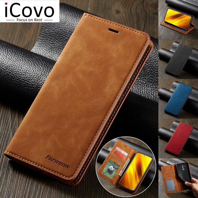 Leather Case for Xiaomi Poco X3 NFC M3 F3 10T Pro Lite Wallet Flip Cover Redmi Note 10 9 9s 9A 9C 8 7 GT 11T 5G Ultra Thin Coque