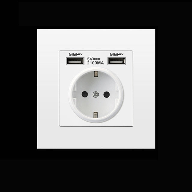 EU Standard Electrical Wall Charger Adapter Charging Wall Germany Plug Socket Power Outlets,16A,PC Panel,Bedroom socket