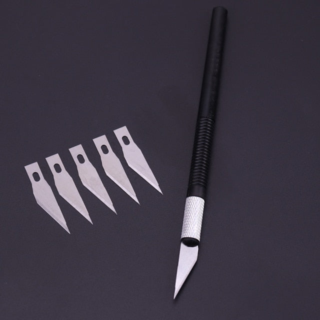 1PC Knife With 6 Blades Engraving Craft Non-slip Plastic Scalpel Hand Tool Cutter Carving Tools