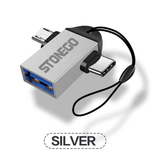 STONEGO 2 in 1 OTG Adapter, USB 3.0 Female To Micro USB Male and USB C Male Connector Aluminum Alloy on The Go Converter