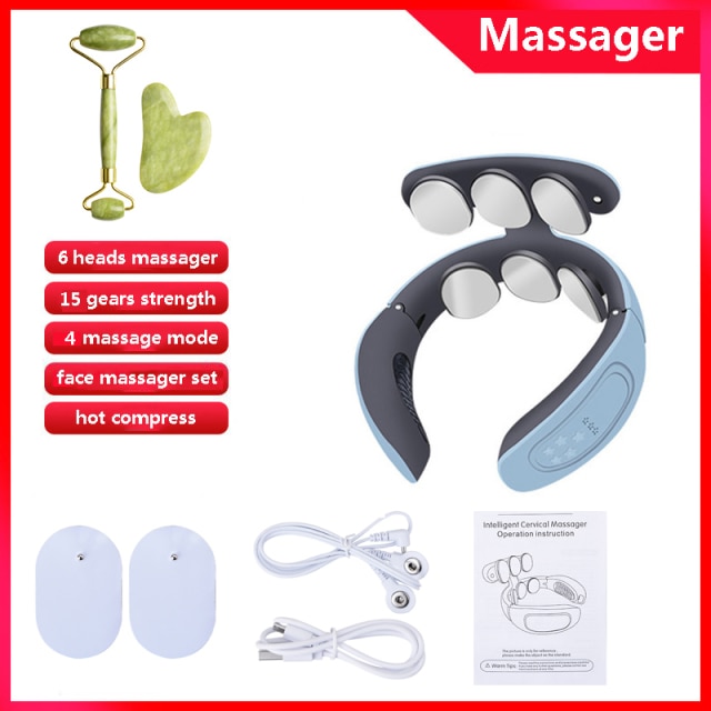 6 Heads Neck Massager Shoulder Cervical Massager Multifunctional Electric Hot Compress Pulse Neck Protector Rechargeable Massage