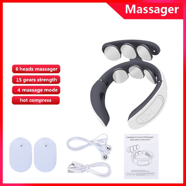 6 Heads Neck Massager Shoulder Cervical Massager Multifunctional Electric Hot Compress Pulse Neck Protector Rechargeable Massage