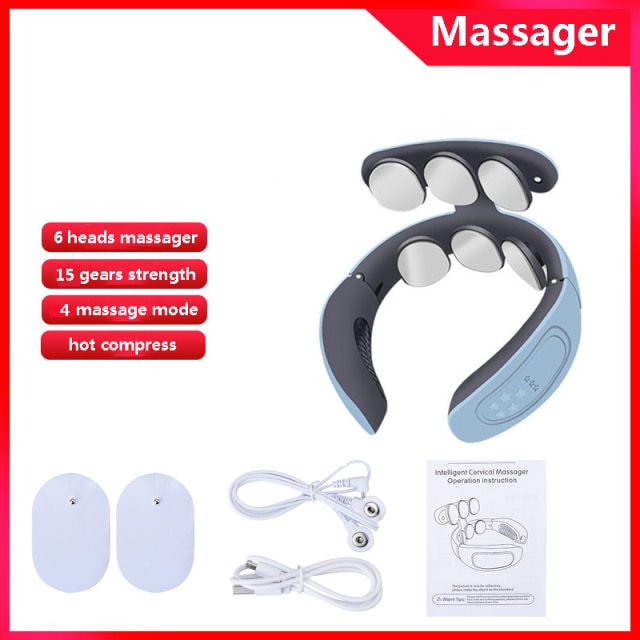 6 Heads Neck Massager Shoulder Cervical Massager Multifunctional Electric Hot Compress Pulse Neck Protector Rechargeable Massage