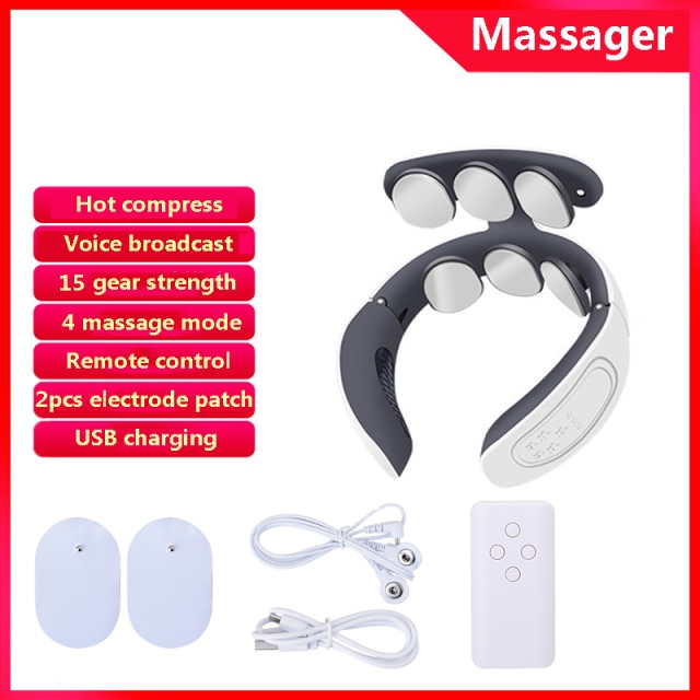 6 Heads Neck Massager Shoulder Cervical Massager Multifunctional Electric Hot Compress Pulse Neck Protector Rechargeable Massage