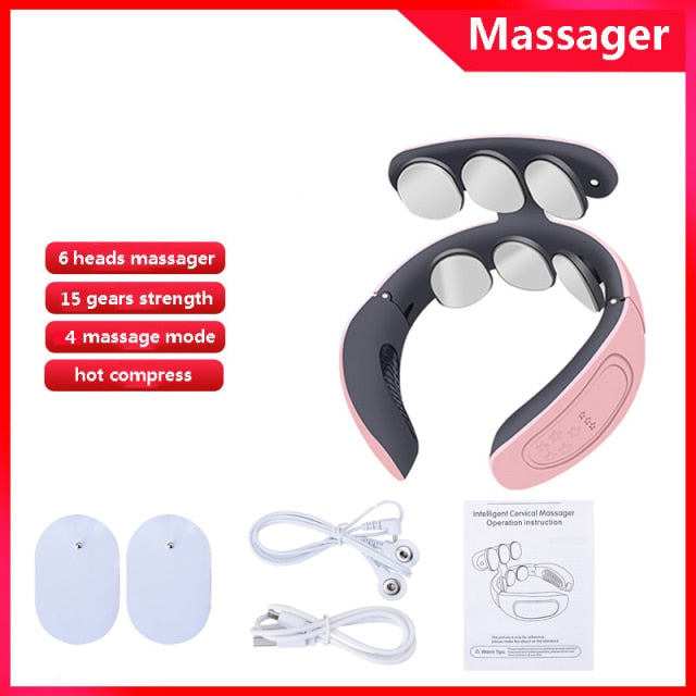 6 Heads Neck Massager Shoulder Cervical Massager Multifunctional Electric Hot Compress Pulse Neck Protector Rechargeable Massage