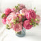 30cm Rose Pink Silk Peony Artificial Flowers Bouquet 5 Big Head and 4 Bud Cheap Fake Flowers for Home Wedding Decoration indoor