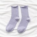White Socks Women Kawaii Cute Frilly Ruffle Socks Cotton Japanese Fashion Purple Woman Crew Socks Female calcetines de la mujer