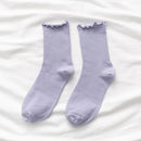 White Socks Women Kawaii Cute Frilly Ruffle Socks Cotton Japanese Fashion Purple Woman Crew Socks Female calcetines de la mujer