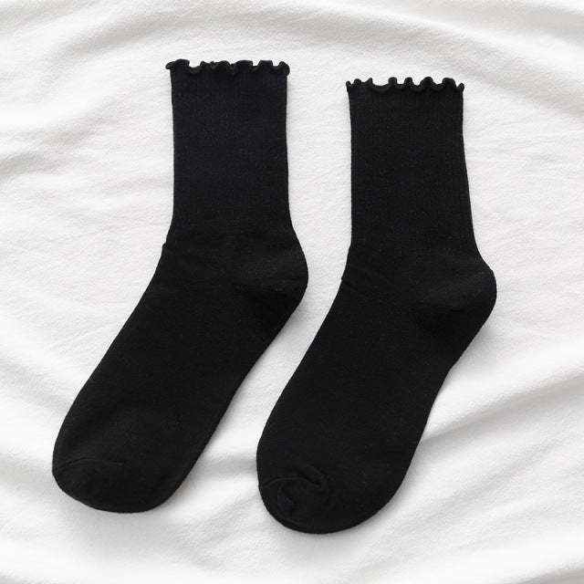 White Socks Women Kawaii Cute Frilly Ruffle Socks Cotton Japanese Fashion Purple Woman Crew Socks Female calcetines de la mujer