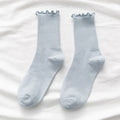 White Socks Women Kawaii Cute Frilly Ruffle Socks Cotton Japanese Fashion Purple Woman Crew Socks Female calcetines de la mujer