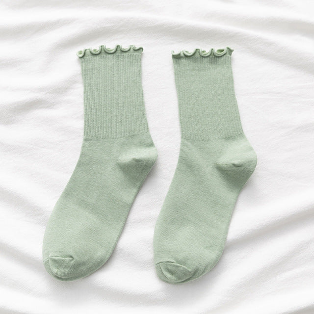 White Socks Women Kawaii Cute Frilly Ruffle Socks Cotton Japanese Fashion Purple Woman Crew Socks Female calcetines de la mujer
