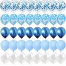 40 Pcs Blue Set Agate Marble Balloons Silver Confetti Balloon Wedding Valentine's Day Baby Shower Birthday Party Decorations