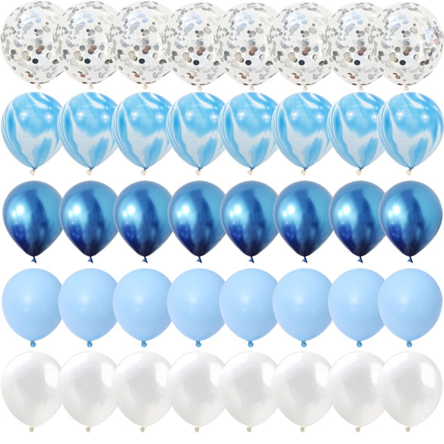 40 Pcs Blue Set Agate Marble Balloons Silver Confetti Balloon Wedding Valentine's Day Baby Shower Birthday Party Decorations