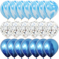 40 Pcs Blue Set Agate Marble Balloons Silver Confetti Balloon Wedding Valentine's Day Baby Shower Birthday Party Decorations