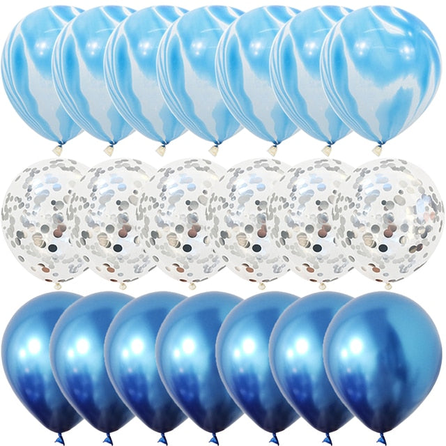 40 Pcs Blue Set Agate Marble Balloons Silver Confetti Balloon Wedding Valentine's Day Baby Shower Birthday Party Decorations