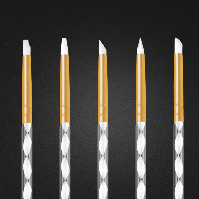 5 Pcs Silicone Nail Brush Carving Emboss Hollow Pottery Sculpture UV Gel Shaping Silicone Brushes For Modeling Nail Art DIY Tool