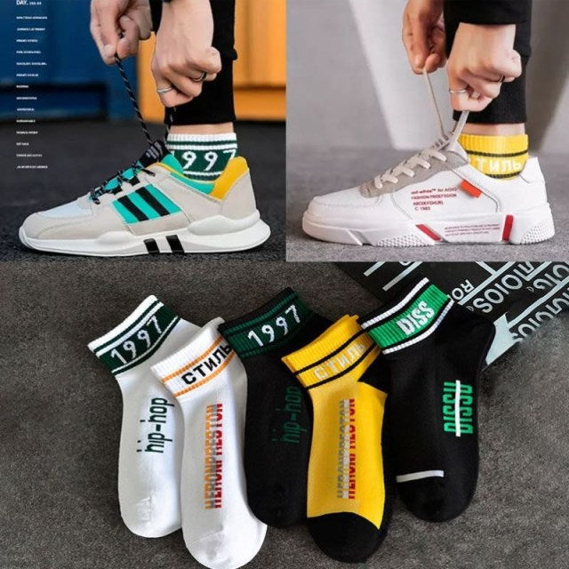 10 Pieces=5 Pairs Men Socks Mesh Breathable Short Casual Socks Summer Cotton Sports Socks Absorb Sweat Ankle Socks Set Meias