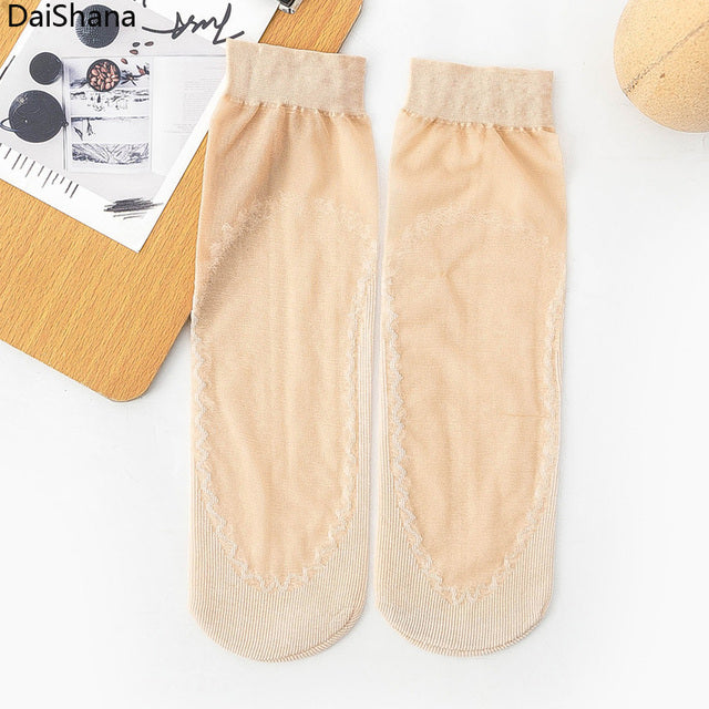 20pcs=10Pairs Summer Bamboo Female Short Socks Free Size Women Socks Tink Crystal Transparent Silk High Quality Socks Girl Ankle