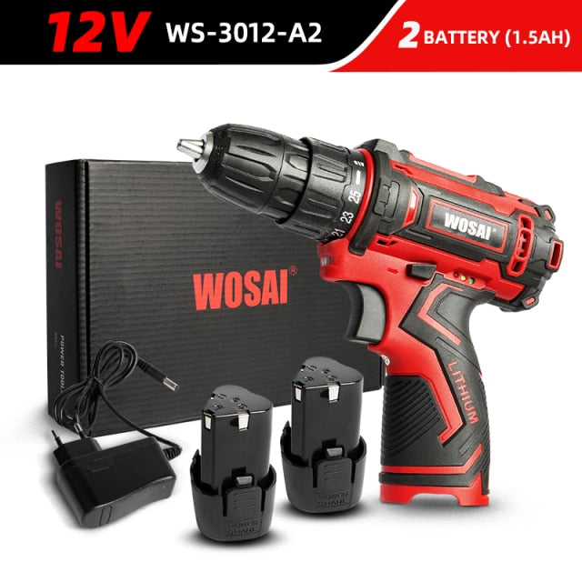 WOSAI 12V 16V 20V Cordless Drill Electric Screwdriver Mini Wireless Power Driver DC Lithium-Ion Battery 3/8-Inch