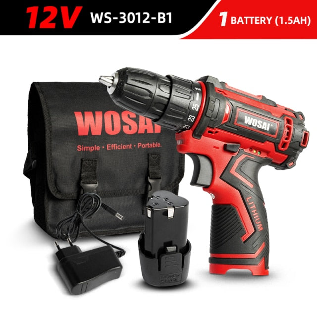 WOSAI 12V 16V 20V Cordless Drill Electric Screwdriver Mini Wireless Power Driver DC Lithium-Ion Battery 3/8-Inch