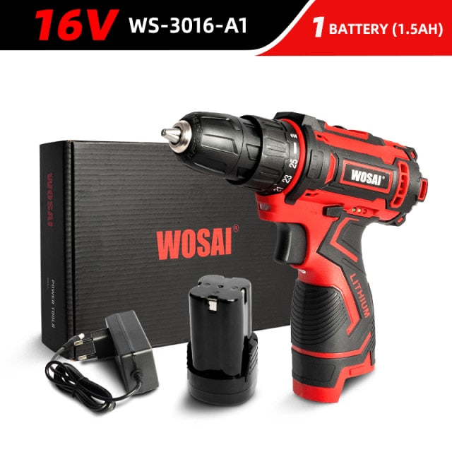 WOSAI 12V 16V 20V Cordless Drill Electric Screwdriver Mini Wireless Power Driver DC Lithium-Ion Battery 3/8-Inch