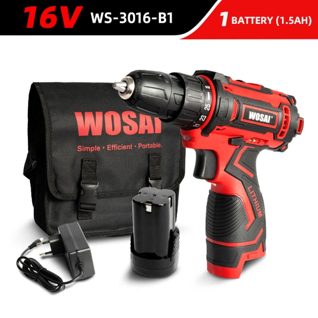 WOSAI 12V 16V 20V Cordless Drill Electric Screwdriver Mini Wireless Power Driver DC Lithium-Ion Battery 3/8-Inch