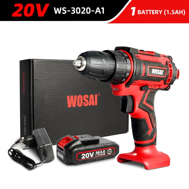 WOSAI 12V 16V 20V Cordless Drill Electric Screwdriver Mini Wireless Power Driver DC Lithium-Ion Battery 3/8-Inch