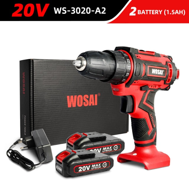 WOSAI 12V 16V 20V Cordless Drill Electric Screwdriver Mini Wireless Power Driver DC Lithium-Ion Battery 3/8-Inch