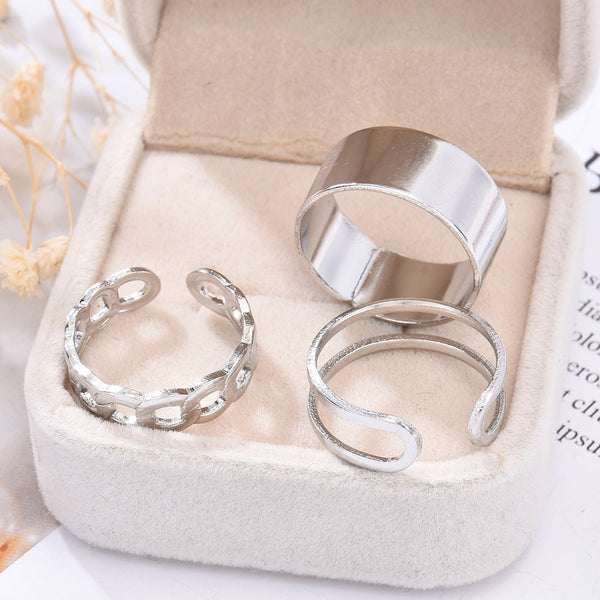 3pcs Hip Hop Punk Open Ring Men Women Jewelry Party Accessories Goth Ring Personality Three Finger Conjoined Chain New Trend