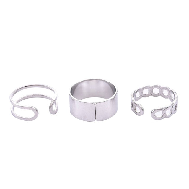 3pcs Hip Hop Punk Open Ring Men Women Jewelry Party Accessories Goth Ring Personality Three Finger Conjoined Chain New Trend
