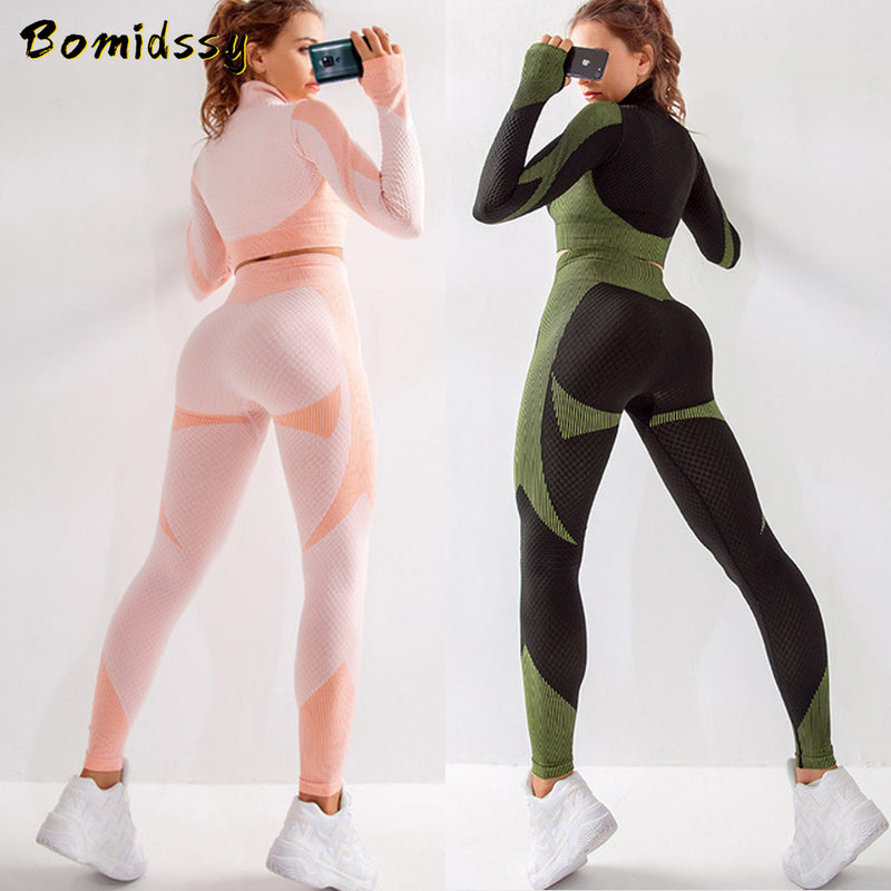 Women's Seamless Fitness Clothin Long-Sleeved Shirt Gym Wear Sports Bra Elastic Running Leggings High Waist Training Yoga Pants