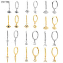 ANDYWEN 925 Sterling Silver Multi Dangle Hoops Crystal Thin Huggies With Charms Loops Circle Clips Earrings Jewelry For Womens